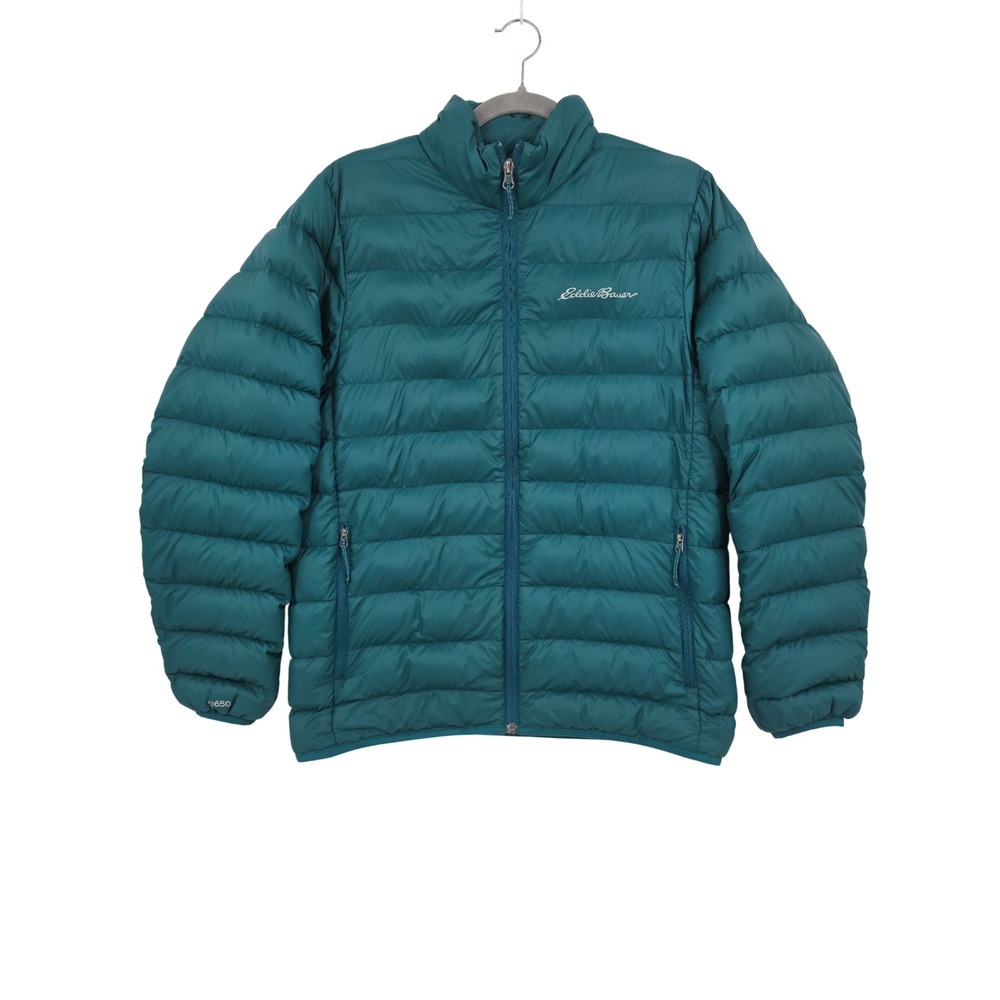 Eddie Bauer EB650 Down Puffer Jacket Mens Small Teal Green Full Zip FLAW